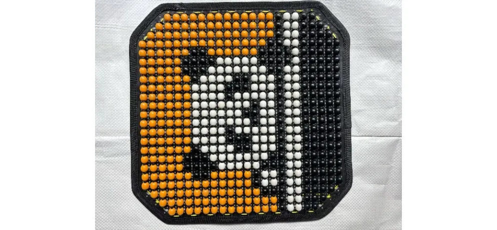Runtong Natural Wood Bead Car Seat Cushion - Orange White Black Triangle Pattern