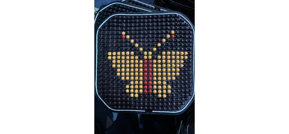 Runtong Natural Wood Bead Car Seat Cushion - Purple Yellow Red Smiley Pattern