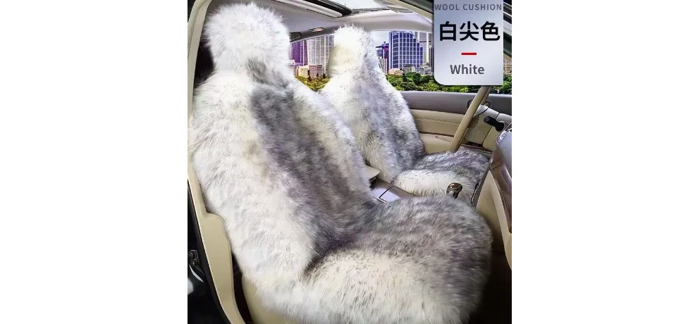 Genuine Fur Wool Car Seat Cushion - White Tipped