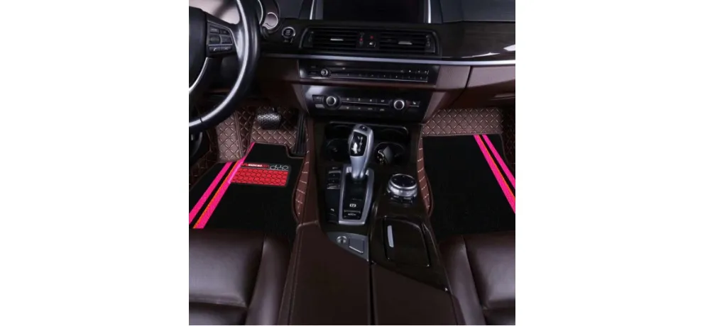 Custom Black Pink Stripe Car Floor Mat Set - Full Coverage
