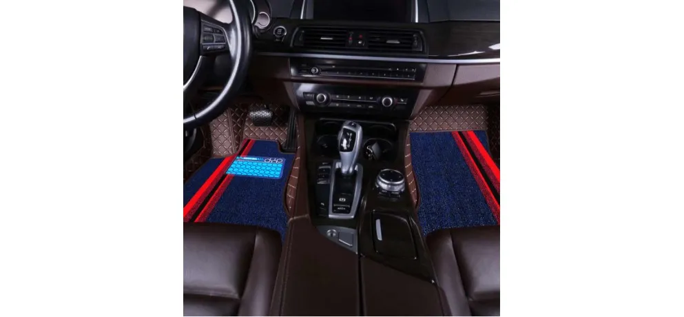 Custom Blue Red Stripe Car Floor Mat Set - Full Coverage