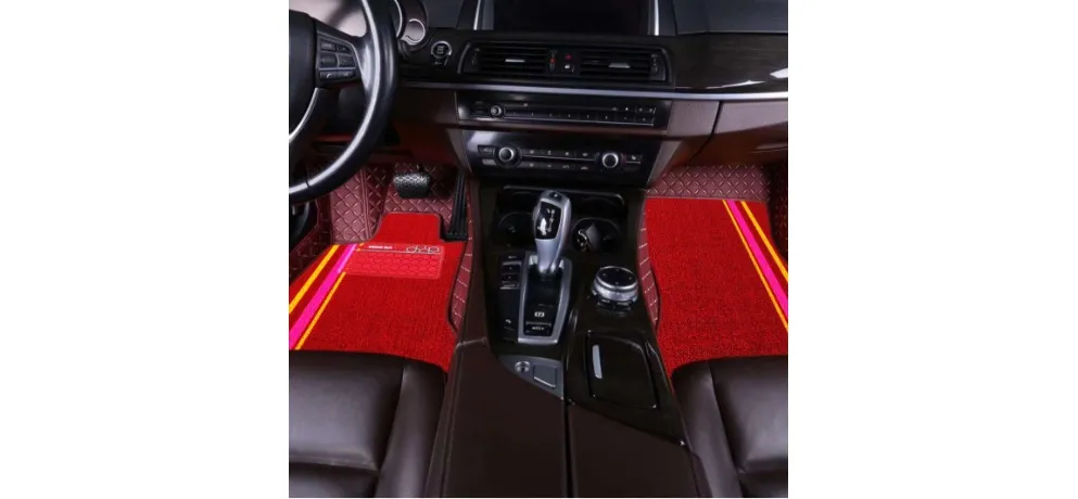 Custom Red Pink Stripe Car Floor Mat Set - Full Coverage