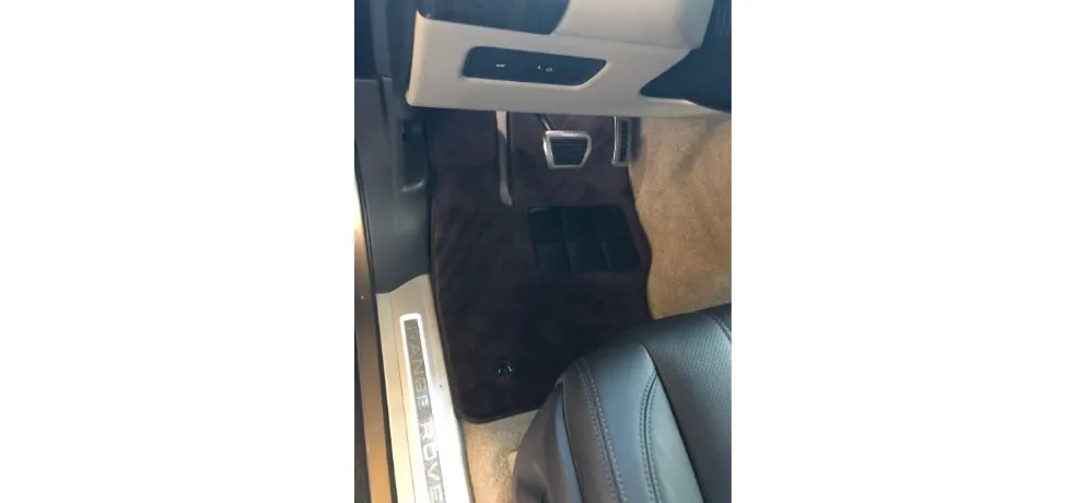 Range Rover Dark Brown Velvet Carpet Floor Mat Real Shot Front