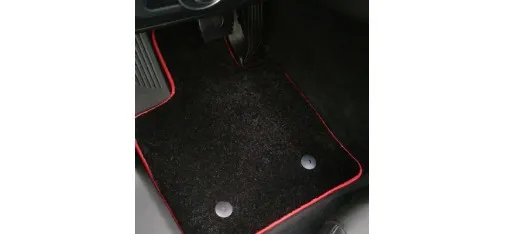 Universal Black Carpet Floor Mat with Red Edge and Snap Clips