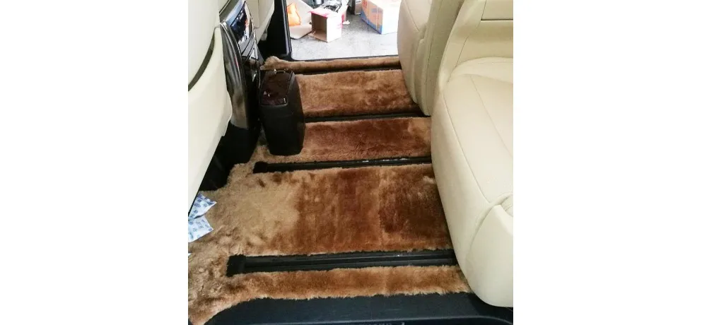 Universal Brown Australian Sheepskin MPV Rear Floor Mat Real Shot