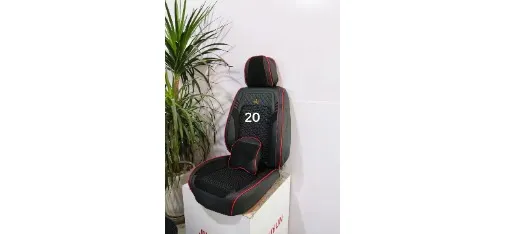 Black Crown Logo Car Seat Cushion Set with Red Piping No.20