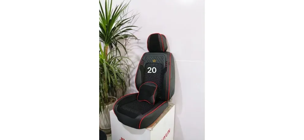 Black Crown Logo Car Seat Cushion Set with Red Piping No.20