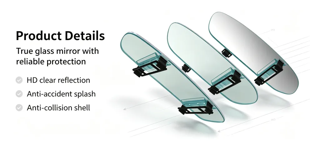 3R Panoramic Clip‑On Frameless Convex Rear View Mirror